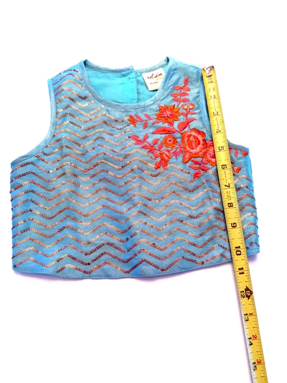 Girls Aqua Sequin Embroidered Sequin Embroidery for Festive Lehenga Choli Top